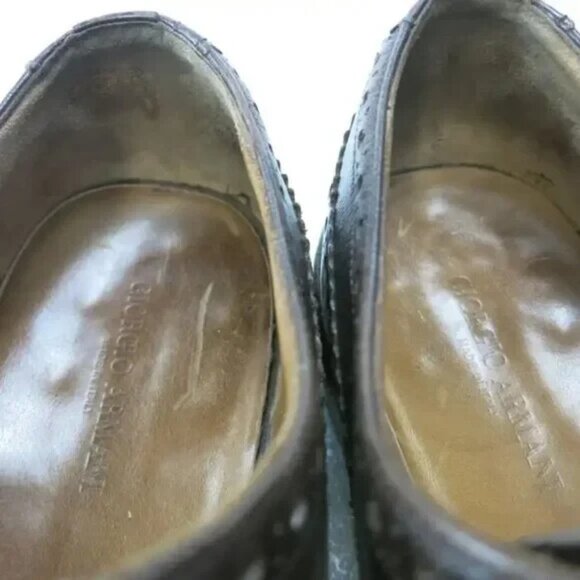 Giorgio Armani Brogue Leather Wingtip Oxfords Shoes Footwear Zapatos Kutsu 44 10